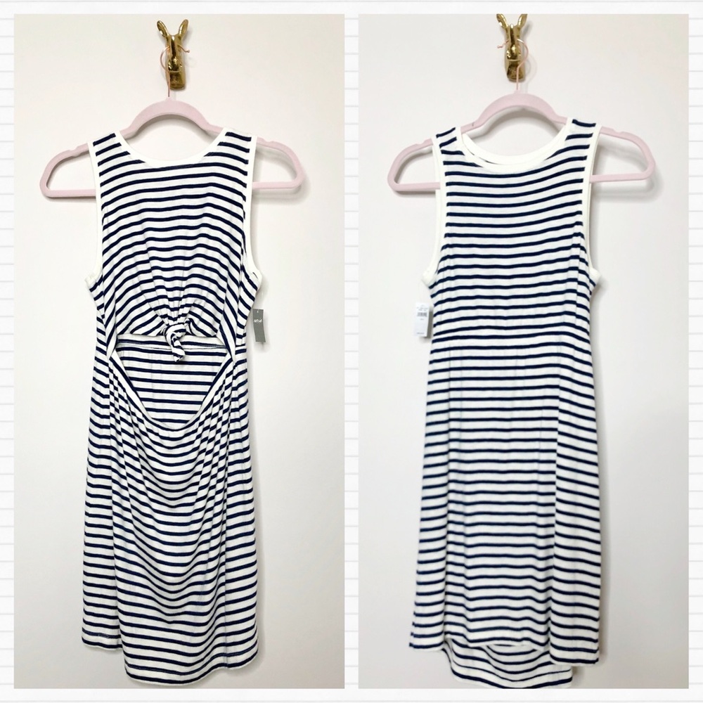 Aerie NWT Navy Striped Cutout Tie Waist Dress - Picture 3 of 7